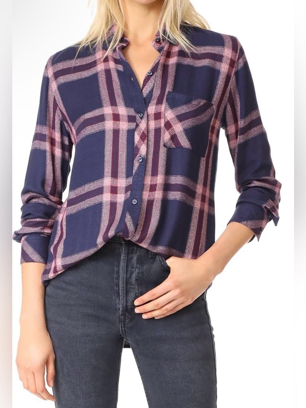 Rails Navy Pink and Burgundy Plaid Button Down Shirt - Size M